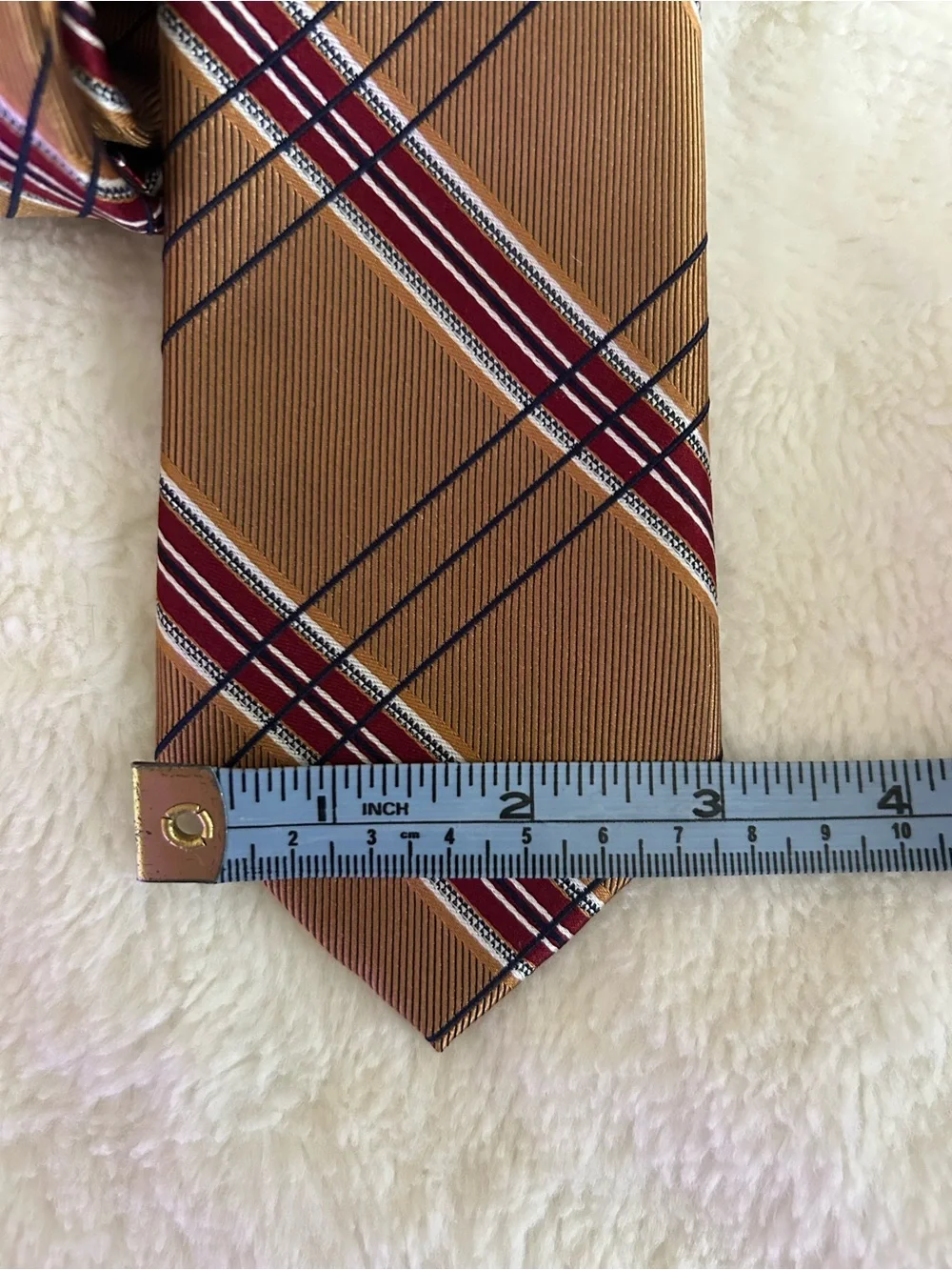 Rooster 1949 Bronze Silk Tie | Classic Prep Stripe Necktie | 3” Width | GUC